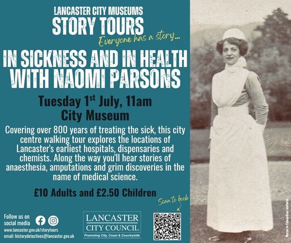 poster with same info as this page and a photo of a nurse in an edwardian style uniform: long skirt and stiff white apron and hat.